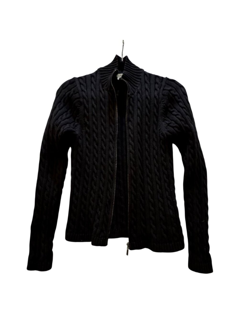 L.L.Bean Women’s Small Black Cable Knit Zip Cardigan Sweater Classic Old Money - Picture 4 of 10